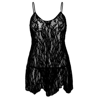 Set 2-delig Zwart Kanten Chemise &amp; String