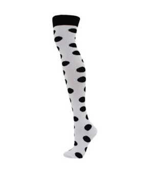 Overknee Kniekous wit met zwarte polkadots