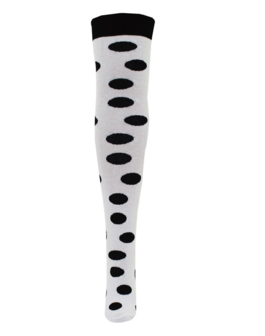 Overknee Kniekous wit met zwarte polkadots