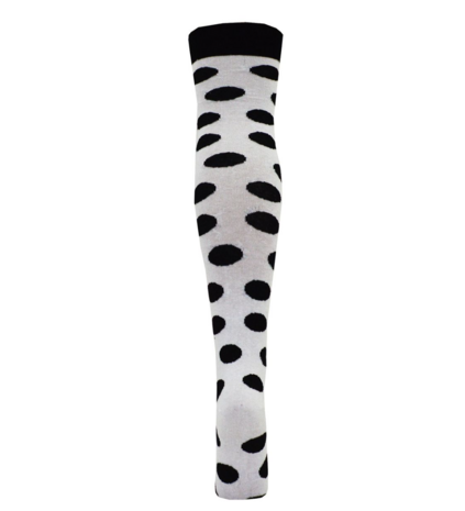 Overknee Kniekous wit met zwarte polkadots