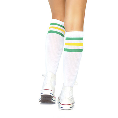 Sokken Knie Sport Wit met Groen en Geel