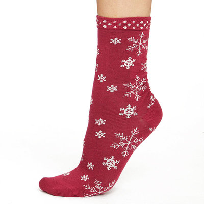 Sokken Thought Bamboe Snowflake in Rood