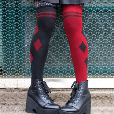 Kousen Overknee Harlekijn Zwart/Rood