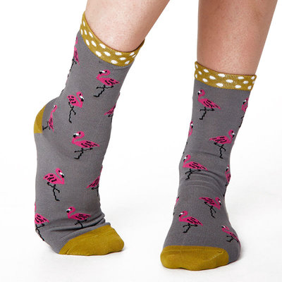 Sokken Thought Bamboe Flamingo in Grijs