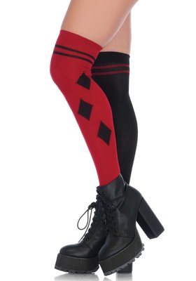Kousen Overknee Harlekijn Zwart/Rood