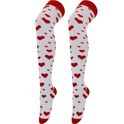 Kousen Overknee Hart Rood Wit