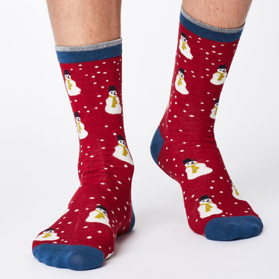 Bamboe Herensokken Snowman Rood