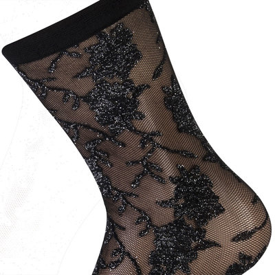 Sokken Enkel Panty Zwart met Zilver Lurex Bloem