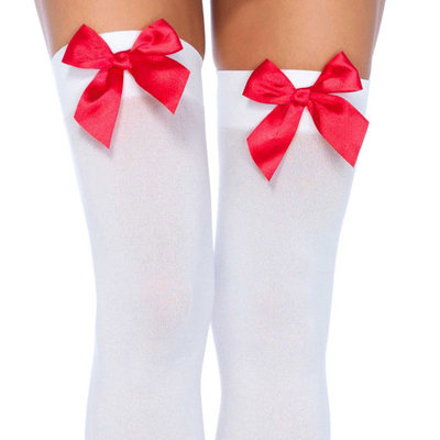Kousen Strik Wit met Rood Overknee