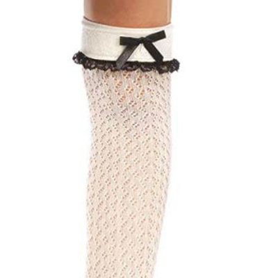 Kousen Luxe Overknees Gehaakt Kleur Wit met Strikje