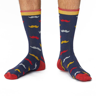 Bamboe Herensokken Gentlemen Blauw Snorren