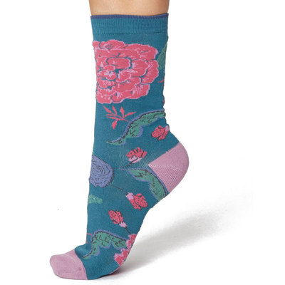 Sokken Thought Bamboe Grand Floral Kingfisher Green
