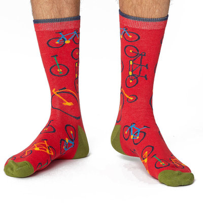 Bamboe Herensokken Bicycle Hibiscus Rood