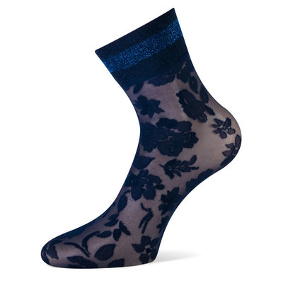 Sokken Enkel Panty Bloemen Pizzo Navy en Kobalt
