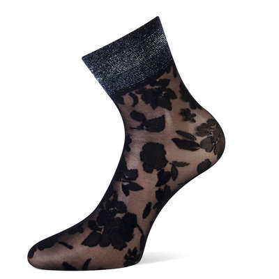 Sokken Enkel Panty Bloemen Pizzo Zwart met Wit