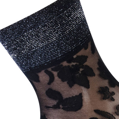 Sokken Enkel Panty Bloemen Pizzo Zwart met Wit