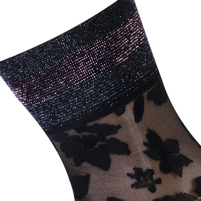 Sokken Enkel Panty Bloemen Pizzo Zwart met Pink