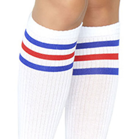 Sokken Knie Sport Wit met Blauw en Rood