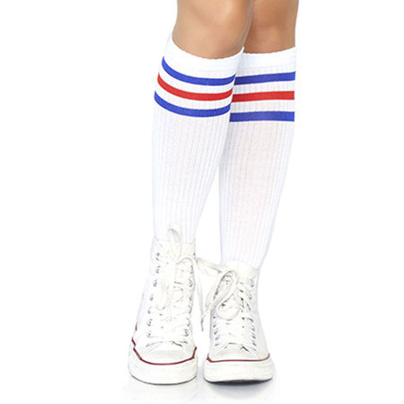 Sokken Knie Sport Wit met Blauw en Rood