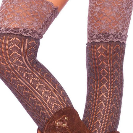 Kousen Luxe Overknee met Kanten Boord Grijs