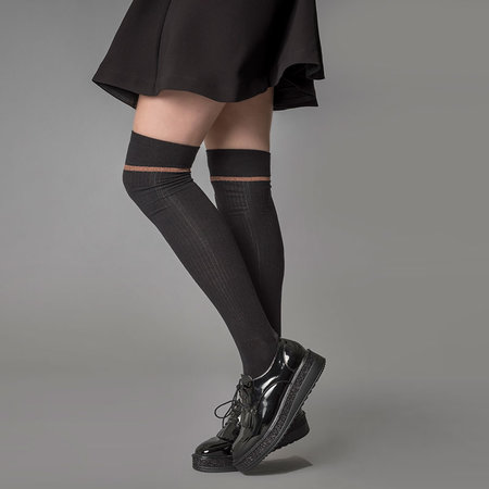 Kousen Luxe Overknee Nadine Zwart met Goud