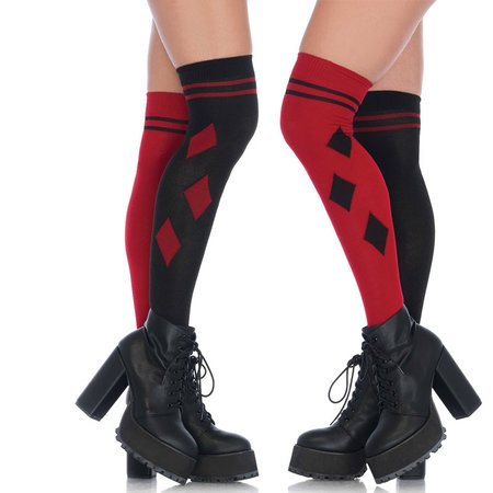 Kousen Overknee Harlekijn Zwart/Rood