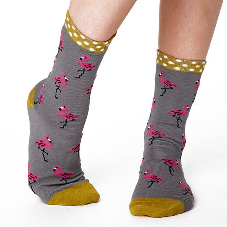 Sokken Thought Bamboe Flamingo in Grijs