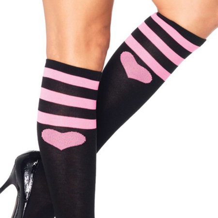 Sokken Knie Sweetheart Zwart met Roze