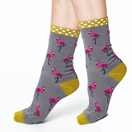 Sokken Thought Bamboe Flamingo in Grijs
