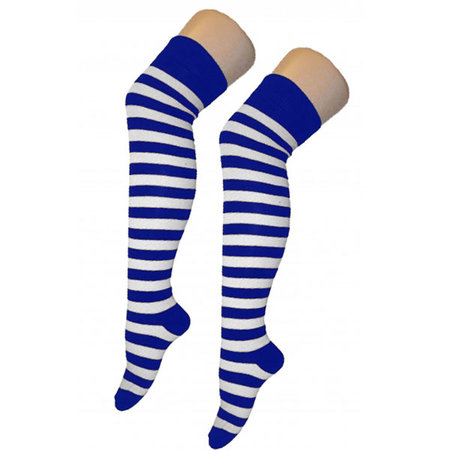 Kousen Overknee Streep Blauw & Wit