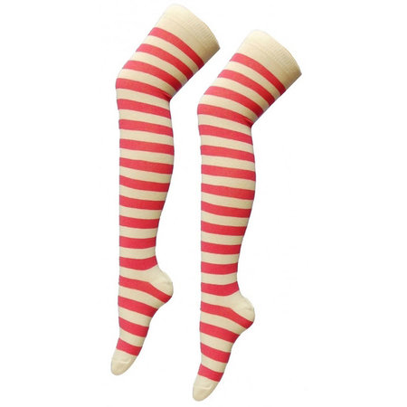 Kousen Overknee Streep Pink/Wit