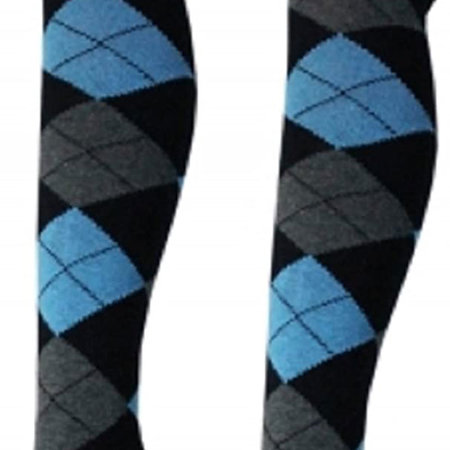 Kousen Overknee Argyle Zwart met Blauw en Grijs