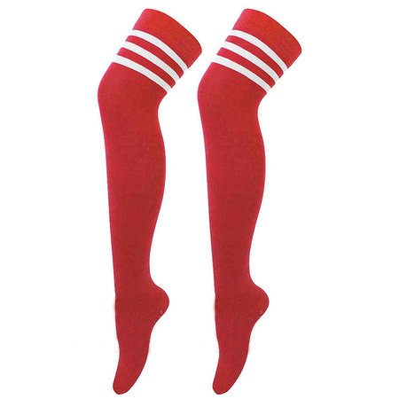 Kousen Overknee Scheidsrechter Rood met Witte Strepen