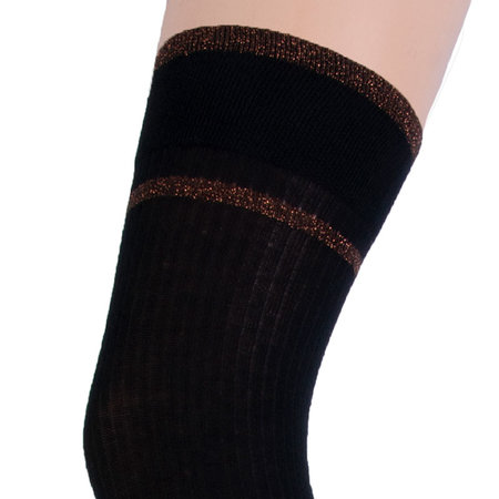 Kousen Luxe Overknee Feline Zwart met Bruin Lurex