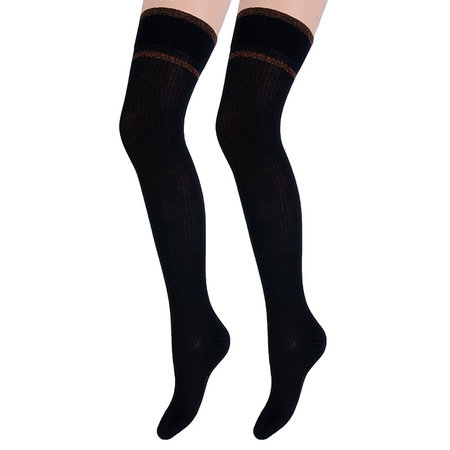 Kousen Luxe Overknee Feline Zwart met Bruin Lurex
