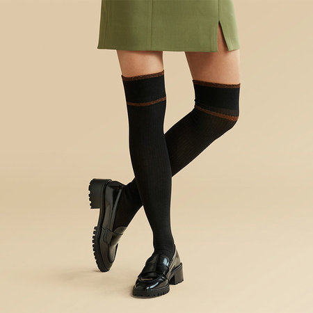 Kousen Luxe Overknee Feline Zwart met Bruin Lurex