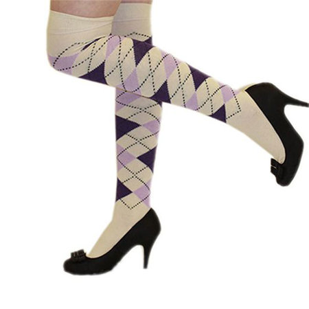 Kousen Overknee Argyle Creme & Paars