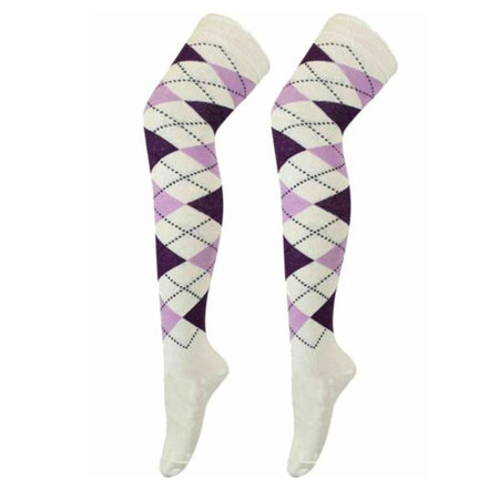 Kousen Overknee Argyle Creme & Paars