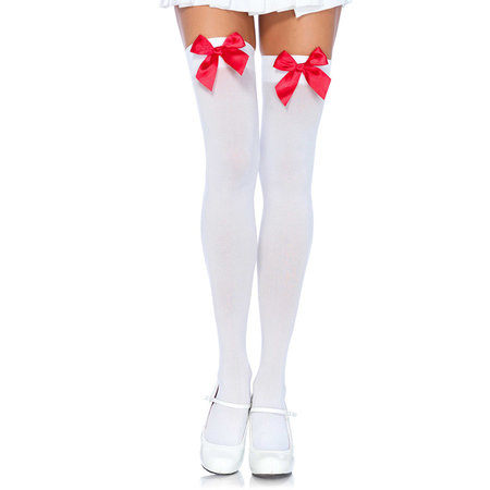 Kousen Nylon Wit met Strik Rood