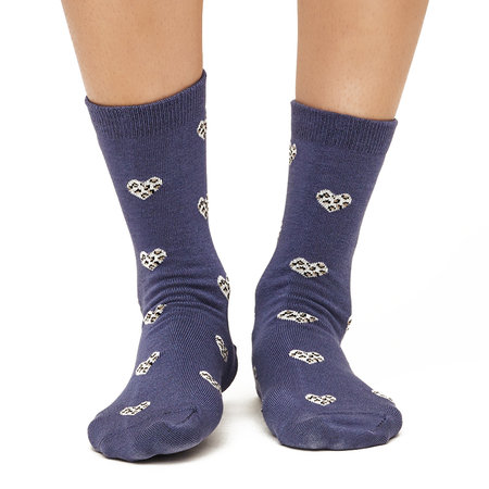 Bamboe Damessokken Luipaard Hartjes in Blauw