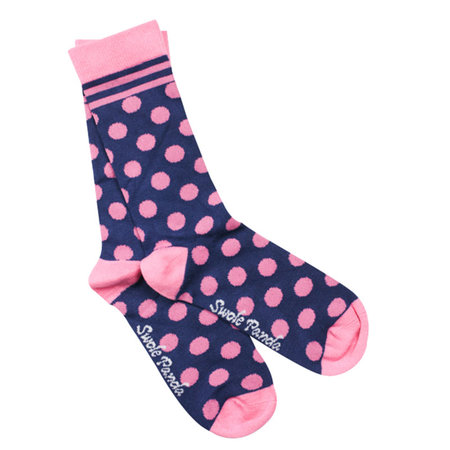 Bamboe Damessokken Polka Dots Navy & Roze