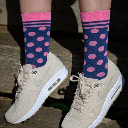 Bamboe Damessokken Polka Dots Navy & Roze