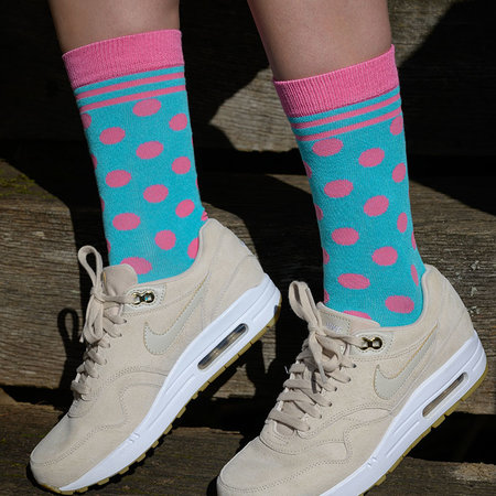 Bamboe Damessokken Polka Dots Lichtblauw & Roze