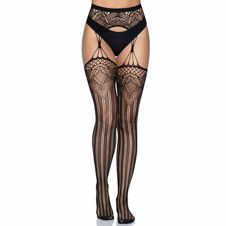 Panty in Jarretel Uitvoering in Gestreept Visnet
