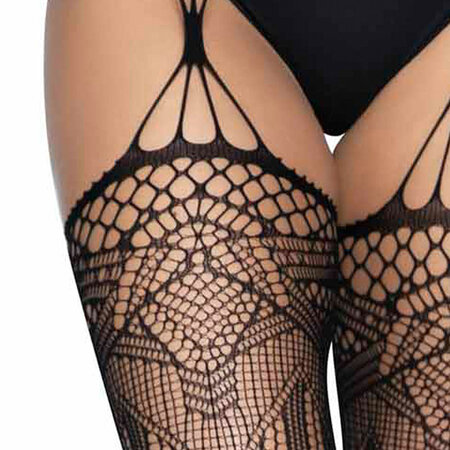 Panty in Jarretel Uitvoering in Gestreept Visnet