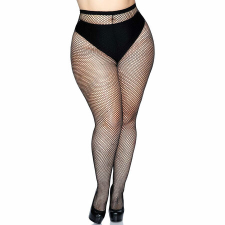 Panty Visnet Fijne Maas met Achternaad Zwart Plus Size