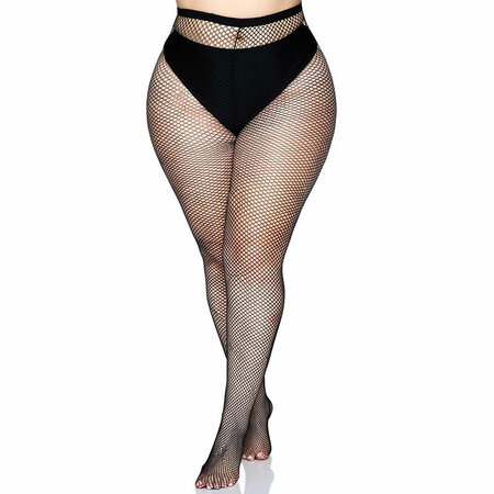 Panty Visnet Fijne Maas met Achternaad Zwart Plus Size