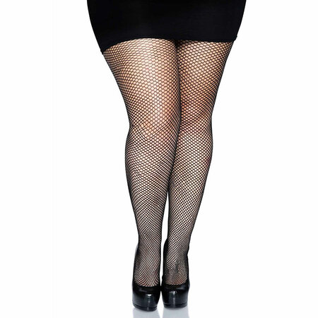Panty Visnet Fijne Maas met Achternaad Zwart Plus Size