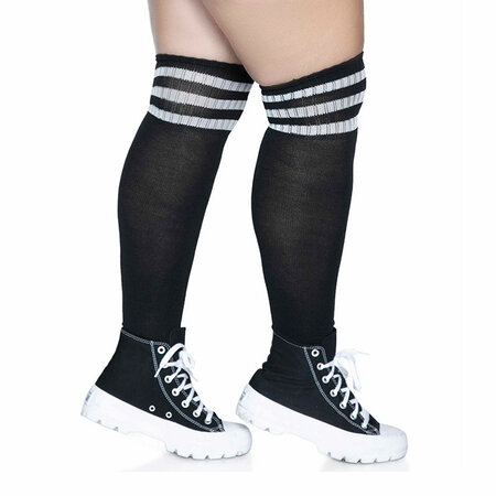 Kousen Overknee Scheidsrechter Plus Size Zwart Witte Strepn