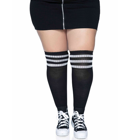 Kousen Overknee Scheidsrechter Plus Size Zwart Witte Strepn